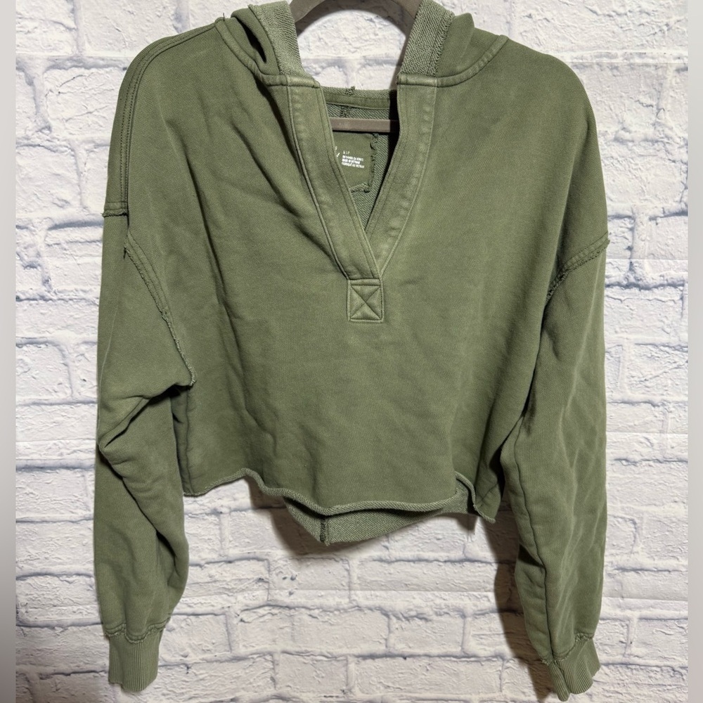 Aerie Olive Green Cropped Hoodie, Size Small